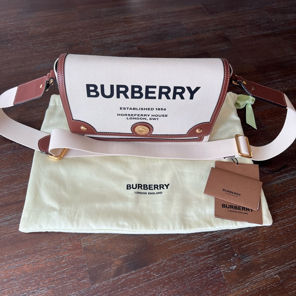 Burberry Handbag Note Horseferry Print Canvas & Leather Crossbody Bag - like new